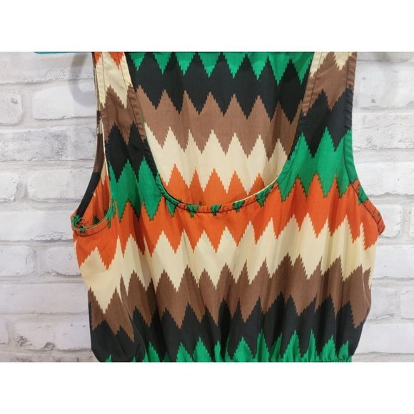Women Poetry Dress Long Back, Short Front Brown Green Black Orange Geometric Siz - Picture 4 of 10